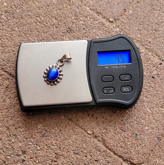 Southwestern 925 sterling silver vintage blue cat's eye necklace pendant - Picture 15 of 16